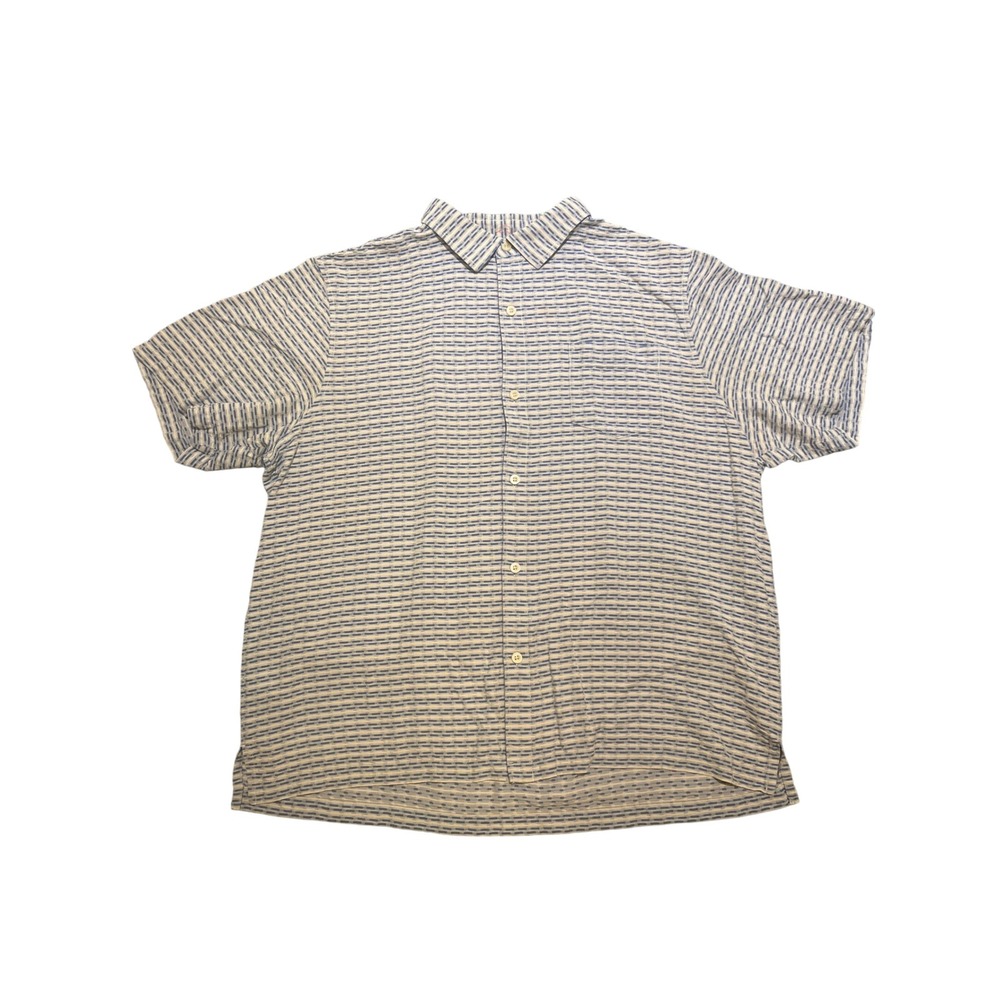 Tommy Bahama Shirt Mens Size XXL Silk Blue Beige Pattern Button Up Short Sleeve